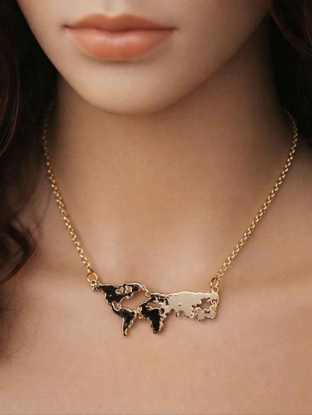 Gold World Map Pendant Necklace - Elegant Travel Jewelry